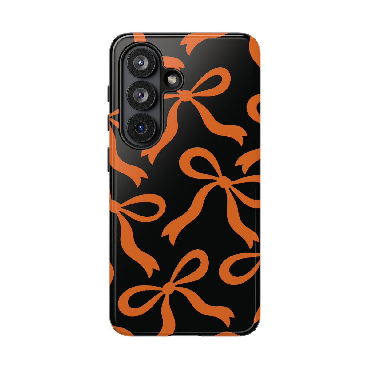 Bold Black and Burnt Orange Bow Pattern Phone Case - Black Phone Case - Samsung Galaxy S26 / Glossy