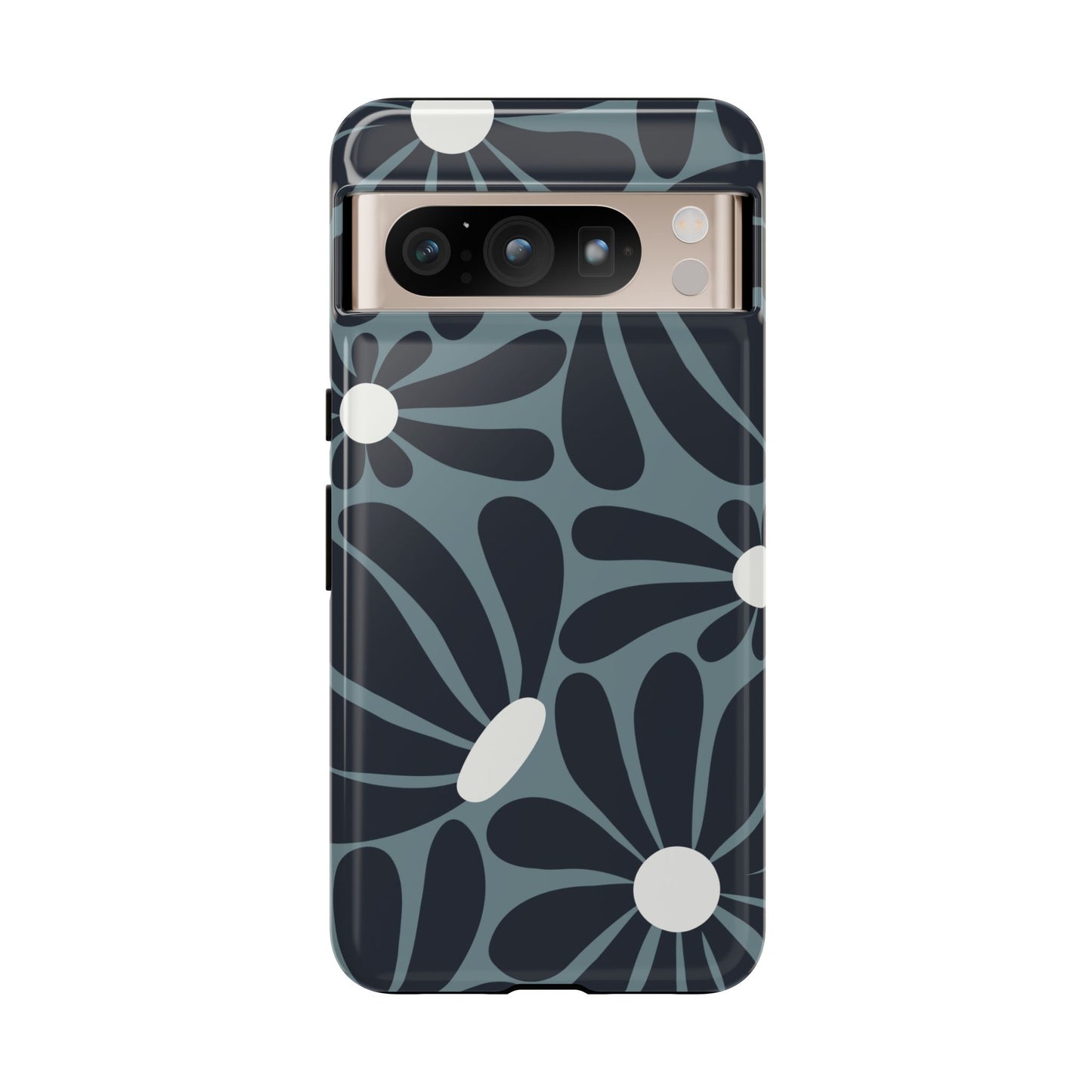 Google Pixel 8 Pro / Glossy Phone Case - ’Retro Navy Blue & White Daisy Pattern’ Phone Case