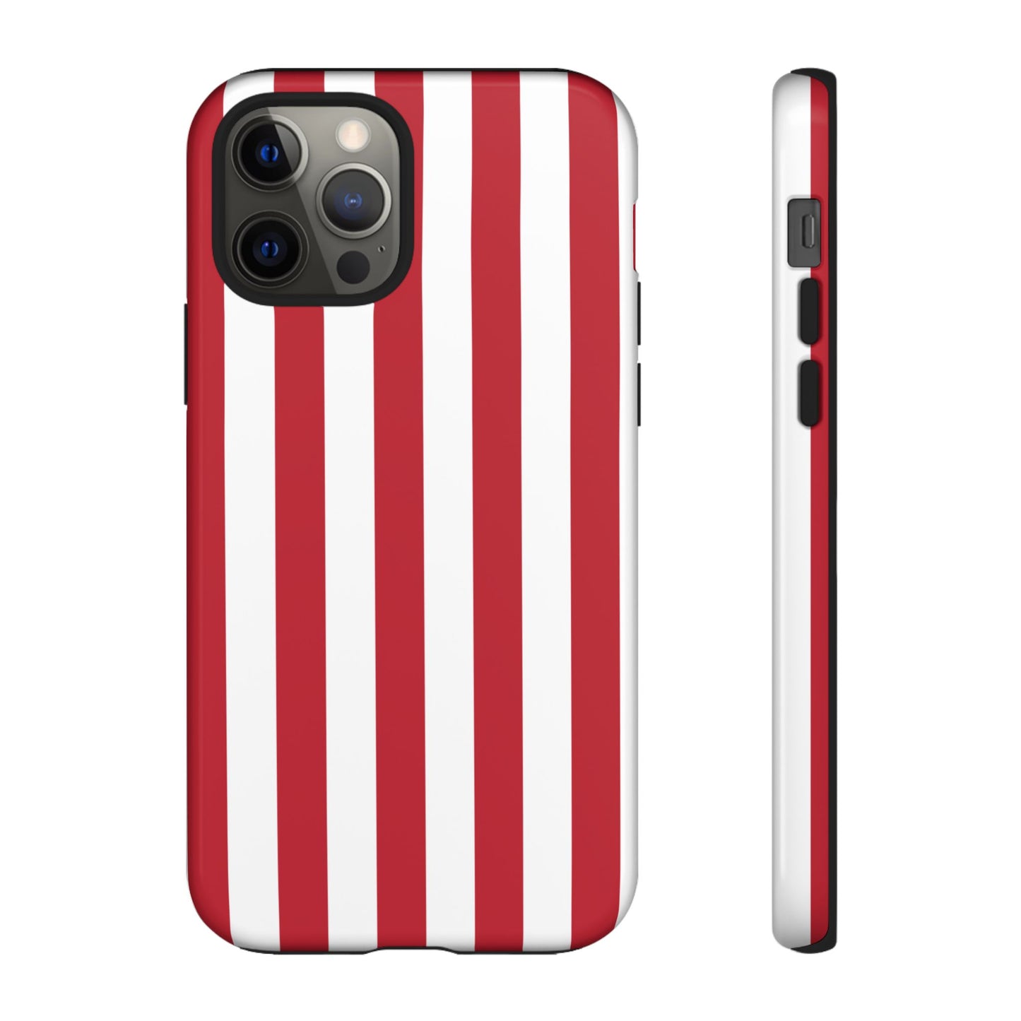 iPhone 12 Pro / Glossy Phone Case - Simple Dark Pink & White Stripe Pattern Phone Case