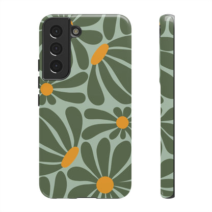 Samsung Galaxy S22 / Glossy Phone Case - Retro Green Daisy Pattern Phone Case