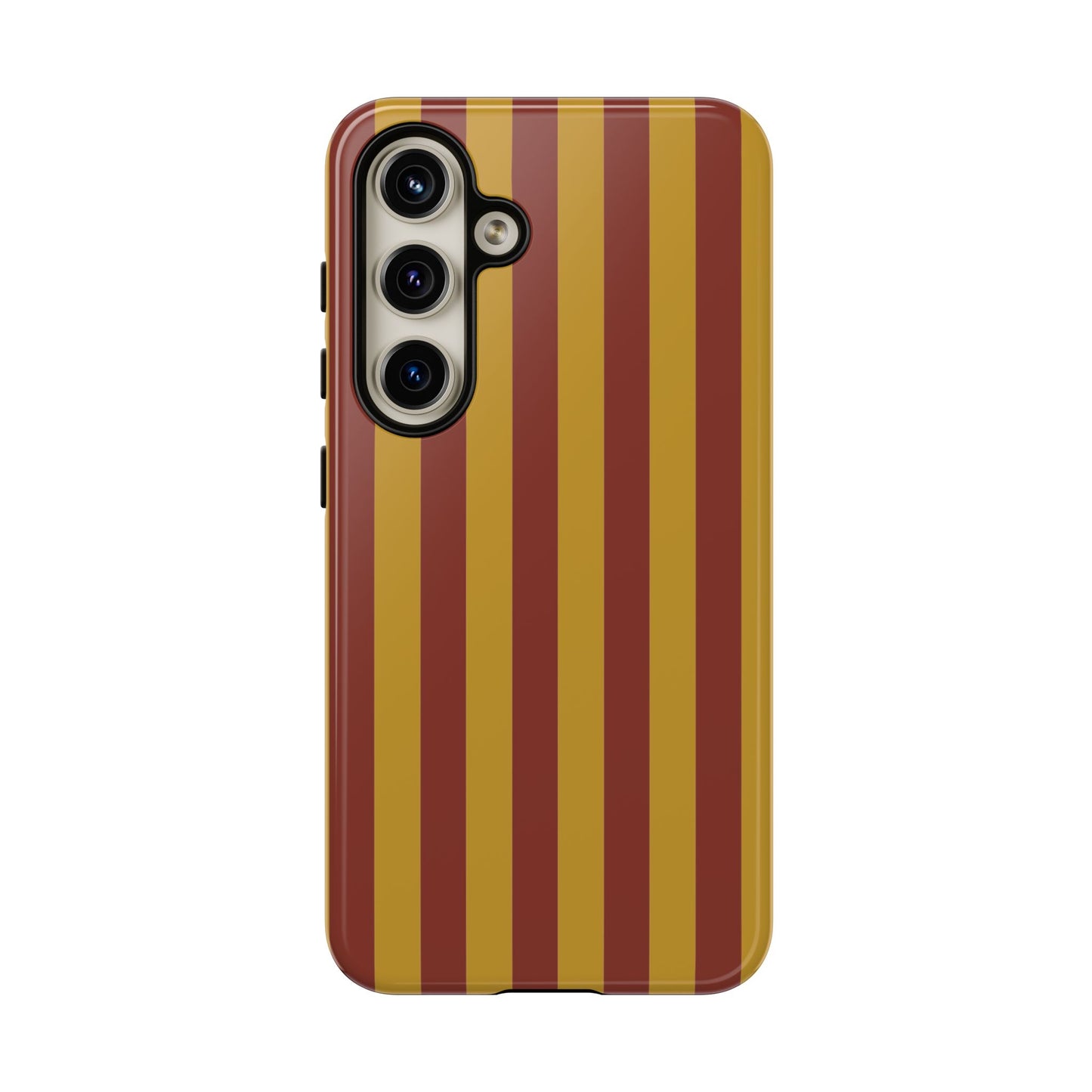 Samsung Galaxy S24 / Glossy Phone Case - Trendy Mustard & Burgandy Stripe Pattern Phone Case