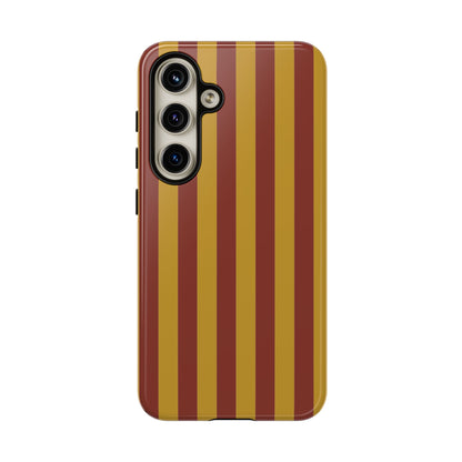 Samsung Galaxy S24 / Glossy Phone Case - Trendy Mustard & Burgandy Stripe Pattern Phone Case