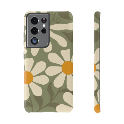 Retro Green Daisy Pattern #2 Phone Case - Green Phone Case - Samsung Galaxy S21 Ultra / Glossy