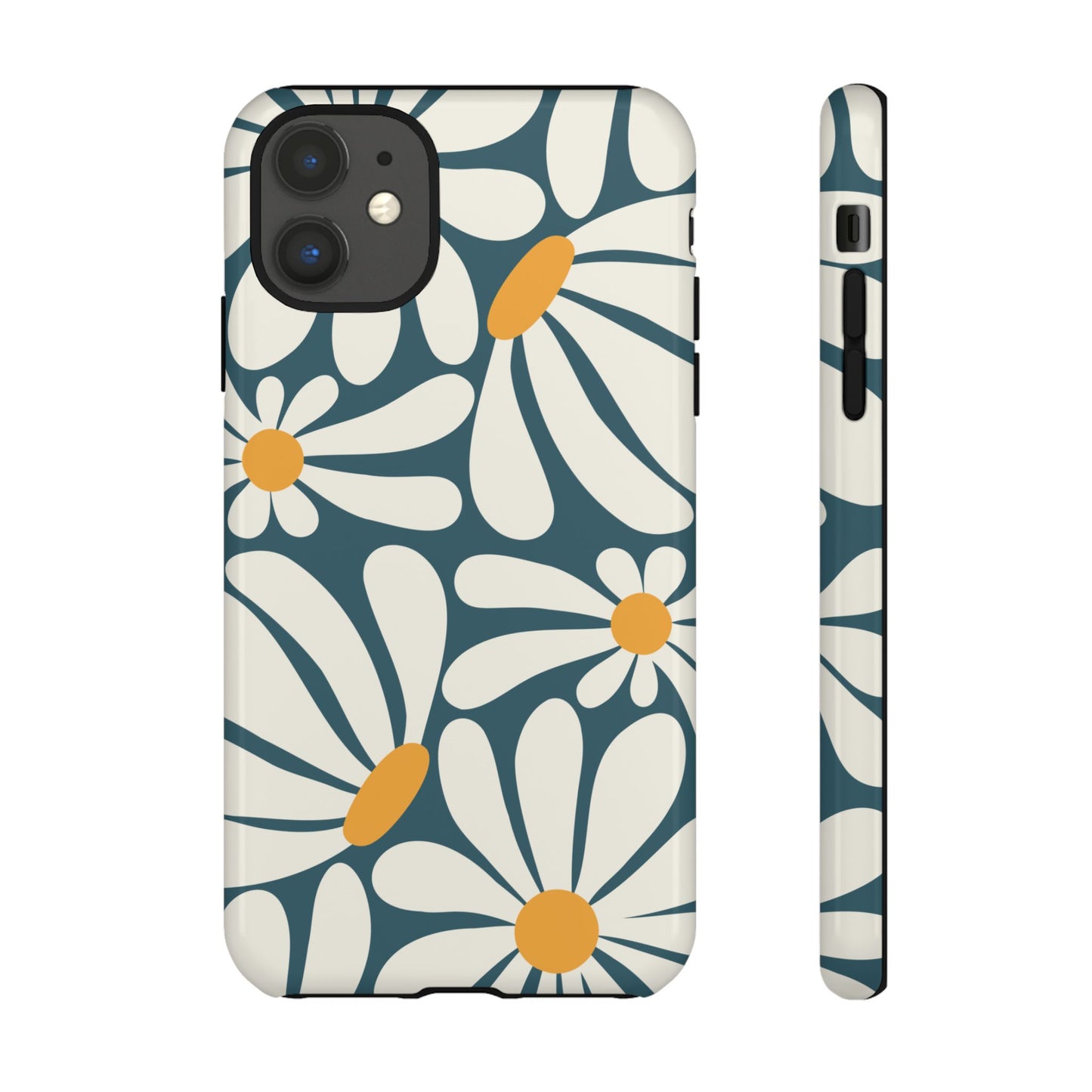 iPhone 11 / Glossy Phone Case - Retro Blue Daisy Pattern Phone Case