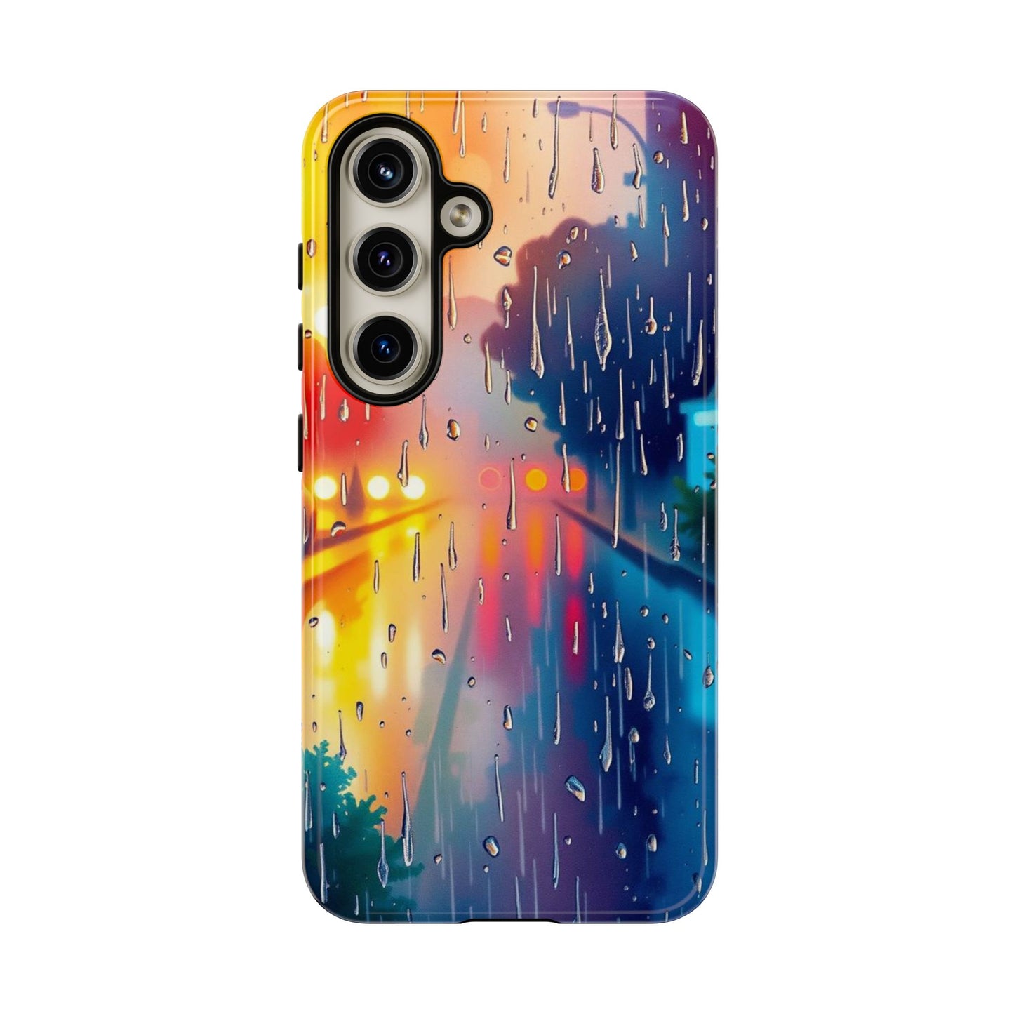 Samsung Galaxy S24 / Glossy Phone Case - Electric Rain Watercolour Design Phone Case