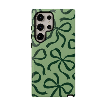 Bold Sage Green and Forest Green Bow Pattern Phone Case