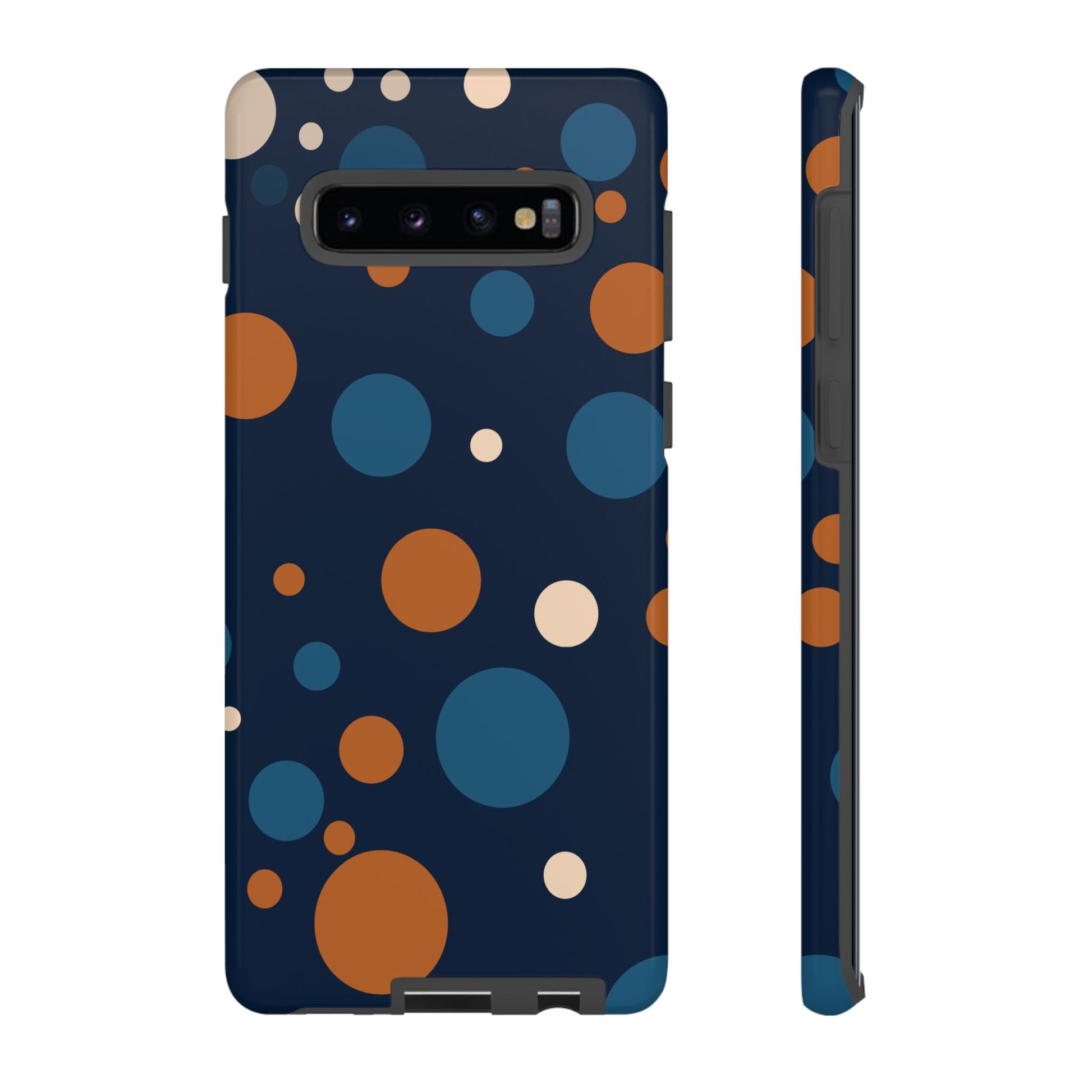 Samsung Galaxy S10 Plus / Glossy Phone Case - ’Bold Navy Blue & Orange / White Dot Pattern’ Phone Case