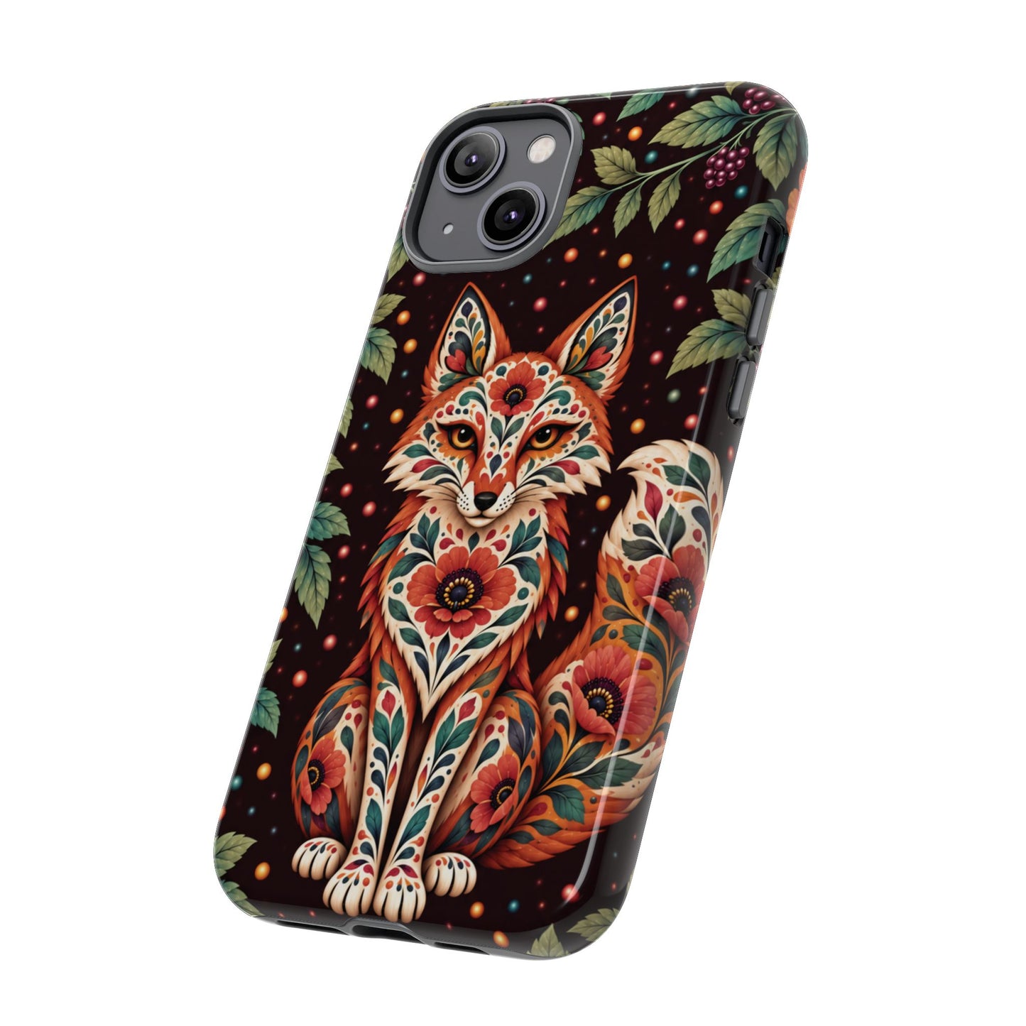 Vibrant Terracotta and Teal Calavera Fox Phone Case - Multicolor Phone Case