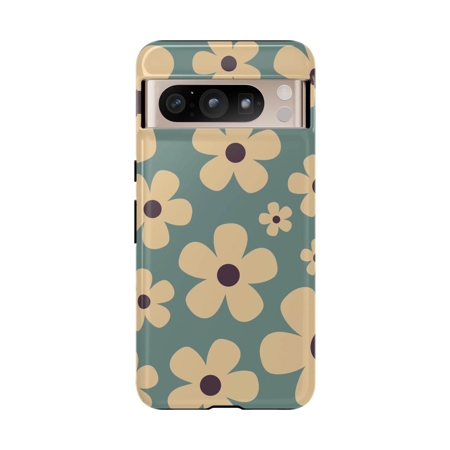 Google Pixel 8 Pro / Glossy Phone Case - Cute Blue & Cream Daisy Pattern Phone Case