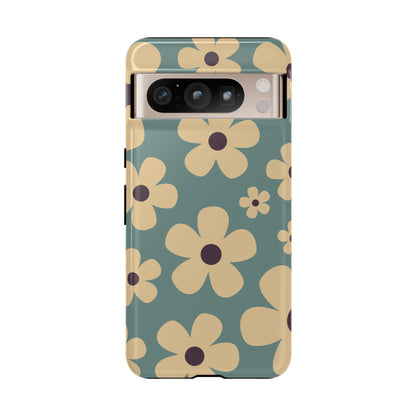 Google Pixel 8 Pro / Glossy Phone Case - Cute Blue & Cream Daisy Pattern Phone Case