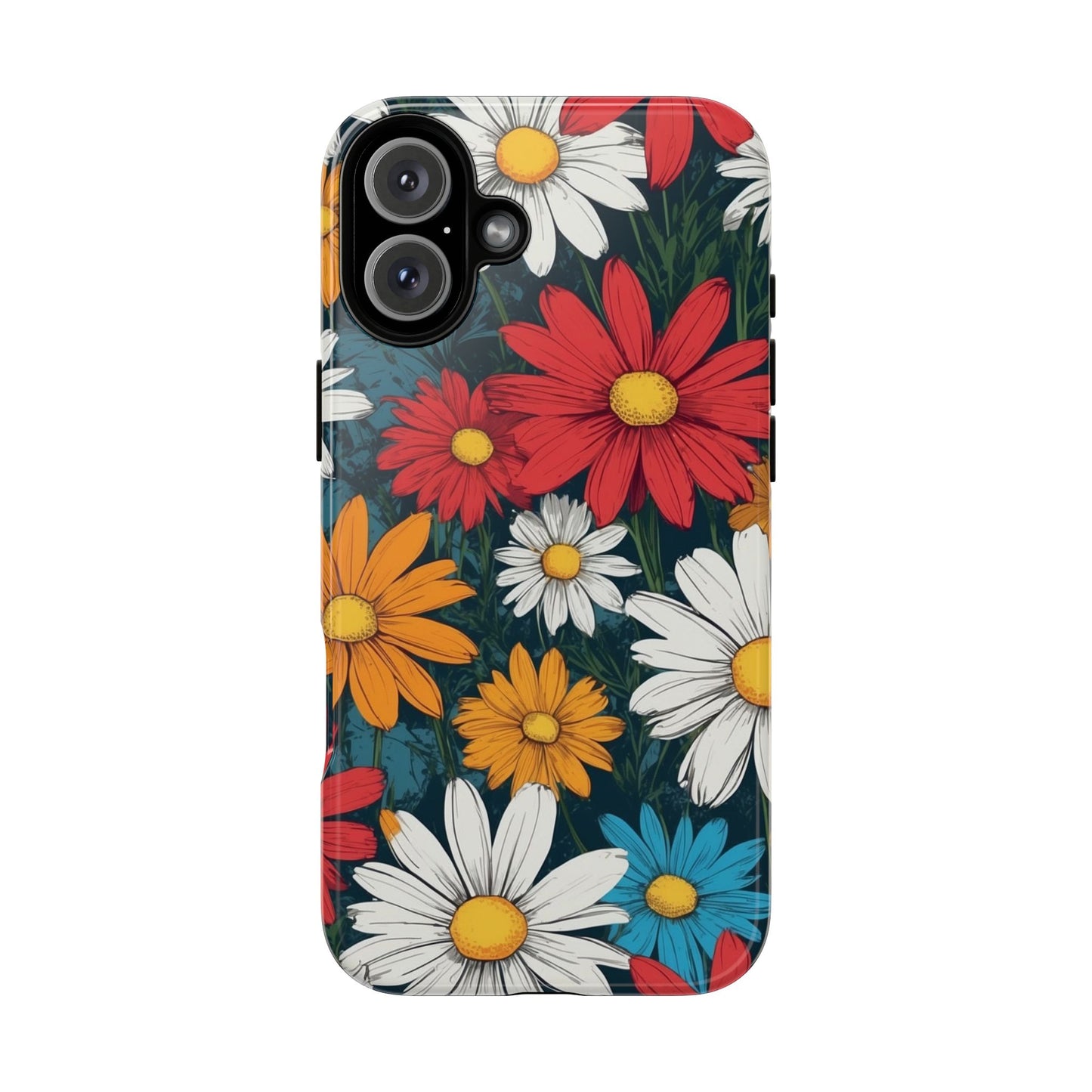 iPhone 16 Plus / Glossy Phone Case - Pop Art Daisies Illustration ’Red & Orange’ Phone Case