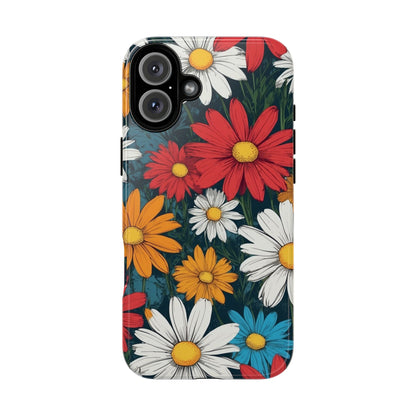 iPhone 16 Plus / Glossy Phone Case - Pop Art Daisies Illustration ’Red & Orange’ Phone Case