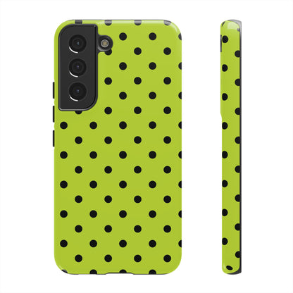 Trendy Neon Lime Green & Black Dot Pattern Phone Case