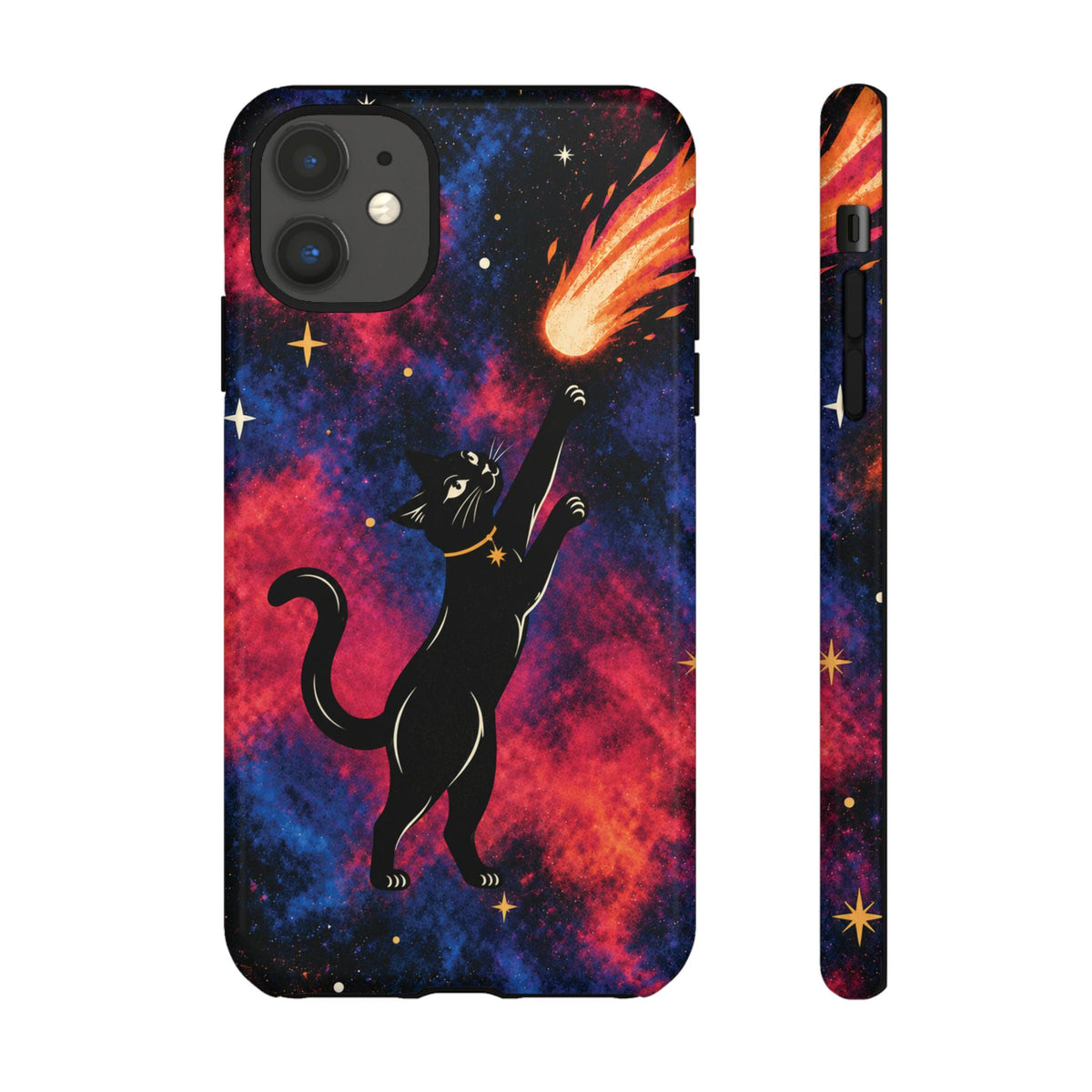 Whimsical Multicolour Celestial Black Cat Phone Case