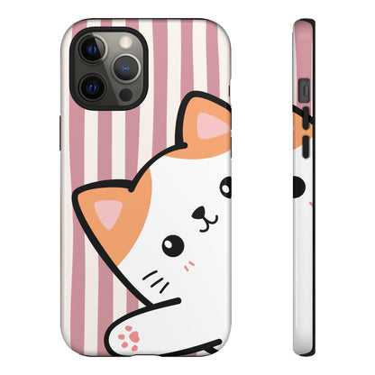 Playful Peakaboo Cat with Pink Stripe Pattern Phone Case - Pink Phone Case - iPhone 12 Pro Max / Glossy