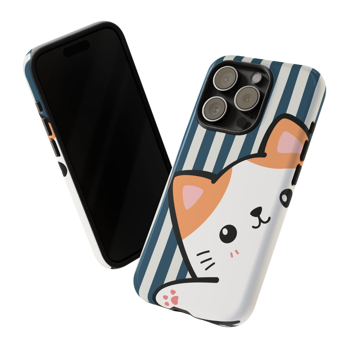 Playful Peakaboo Cat with Blue Stripe Pattern Phone Case - Blue Phone Case