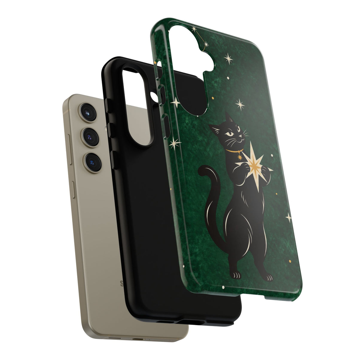 Forest Green Celestial Black Cat Phone Case - Green Phone Case