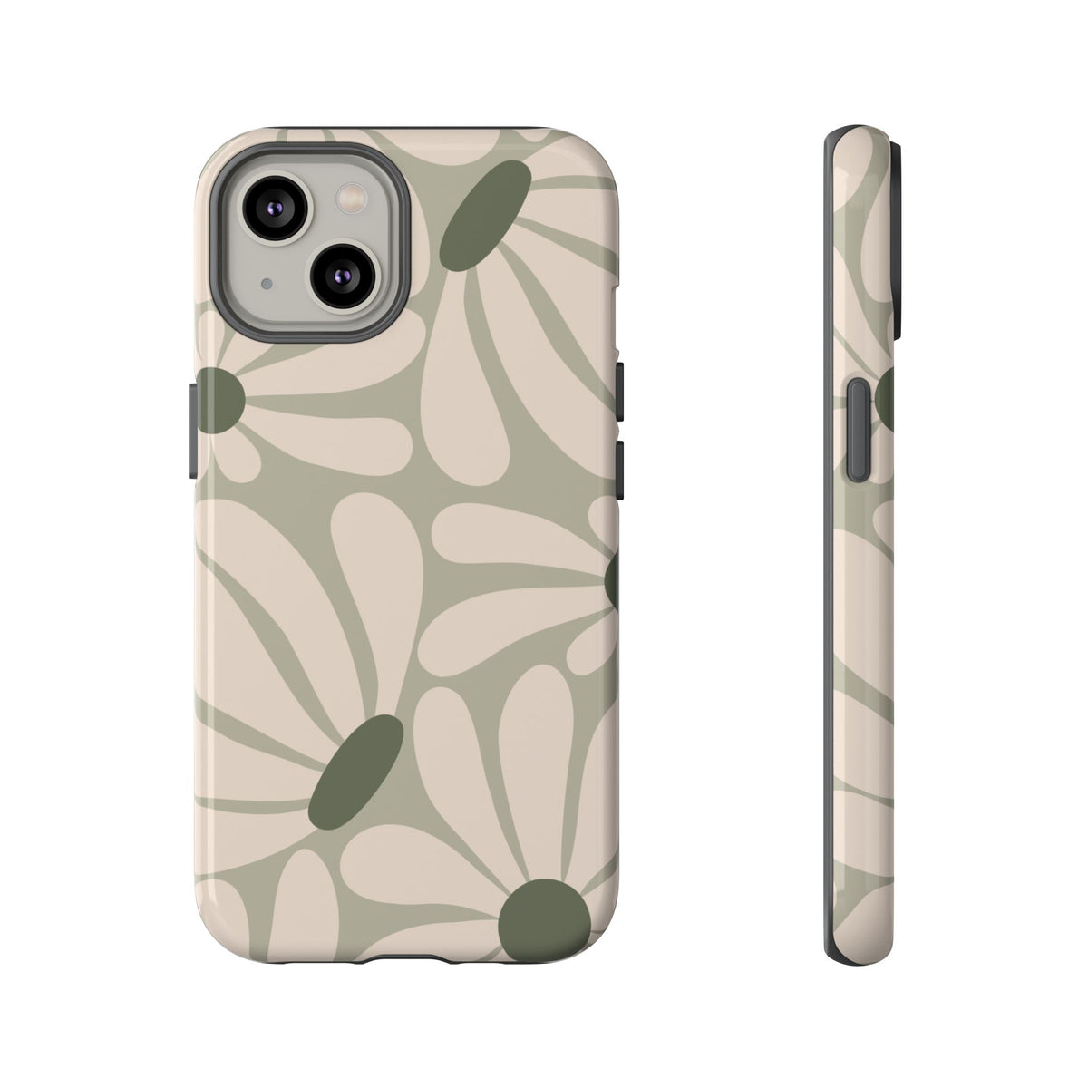 Retro Cream & Green Daisy Pattern Phone Case - White Phone Case - iPhone 14 / Glossy