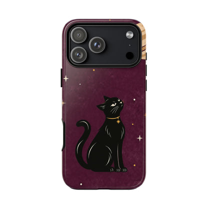 Whimsical Plum Celestial Black Cat Phone Case