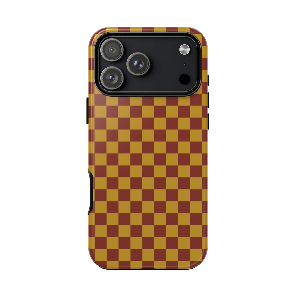 Trendy Mustard & Burgandy Small Checked Pattern Phone Case - Brown Phone Case - iPhone 17 Pro Max / Glossy