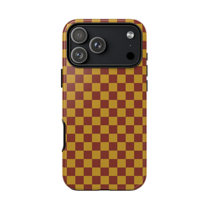 Trendy Mustard & Burgandy Small Checked Pattern Phone Case - Brown Phone Case - iPhone 17 Pro Max / Glossy