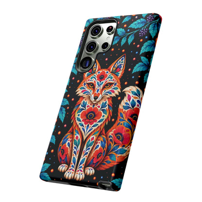 Vibrant Orange and Turquoise Calavera Fox Phone Case - Multicolor Phone Case