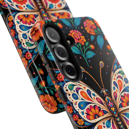 Vibrant Orange and Turquoise Calavera Butterfly Phone Case - Multicolor Phone Case