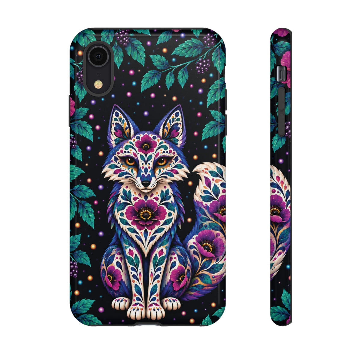 Vibrant Purple and Teal Calavera Fox Phone Case - Multicolor Phone Case - iPhone XR / Glossy