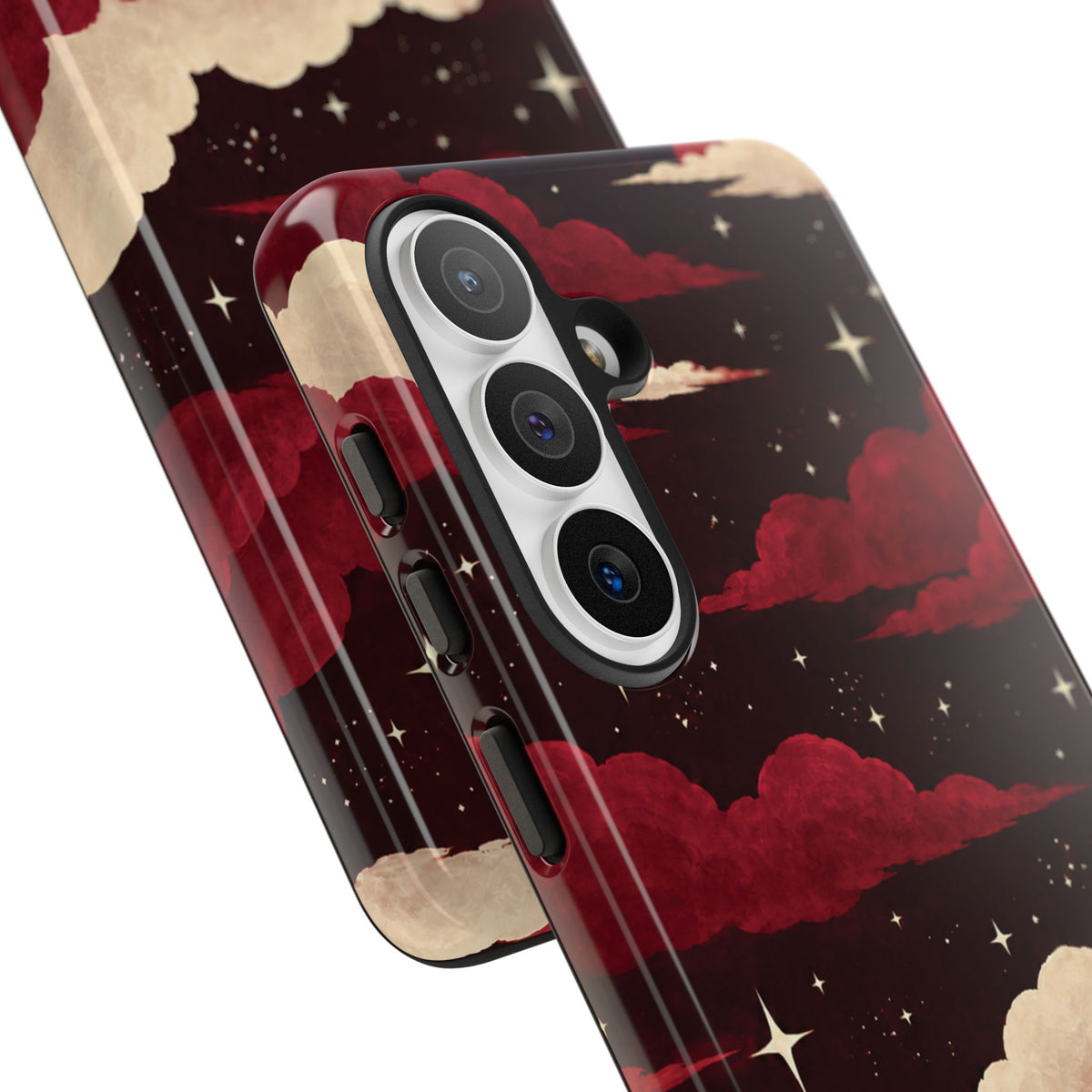 Illustrated Crimson Red Clouds & Stars Phone Case