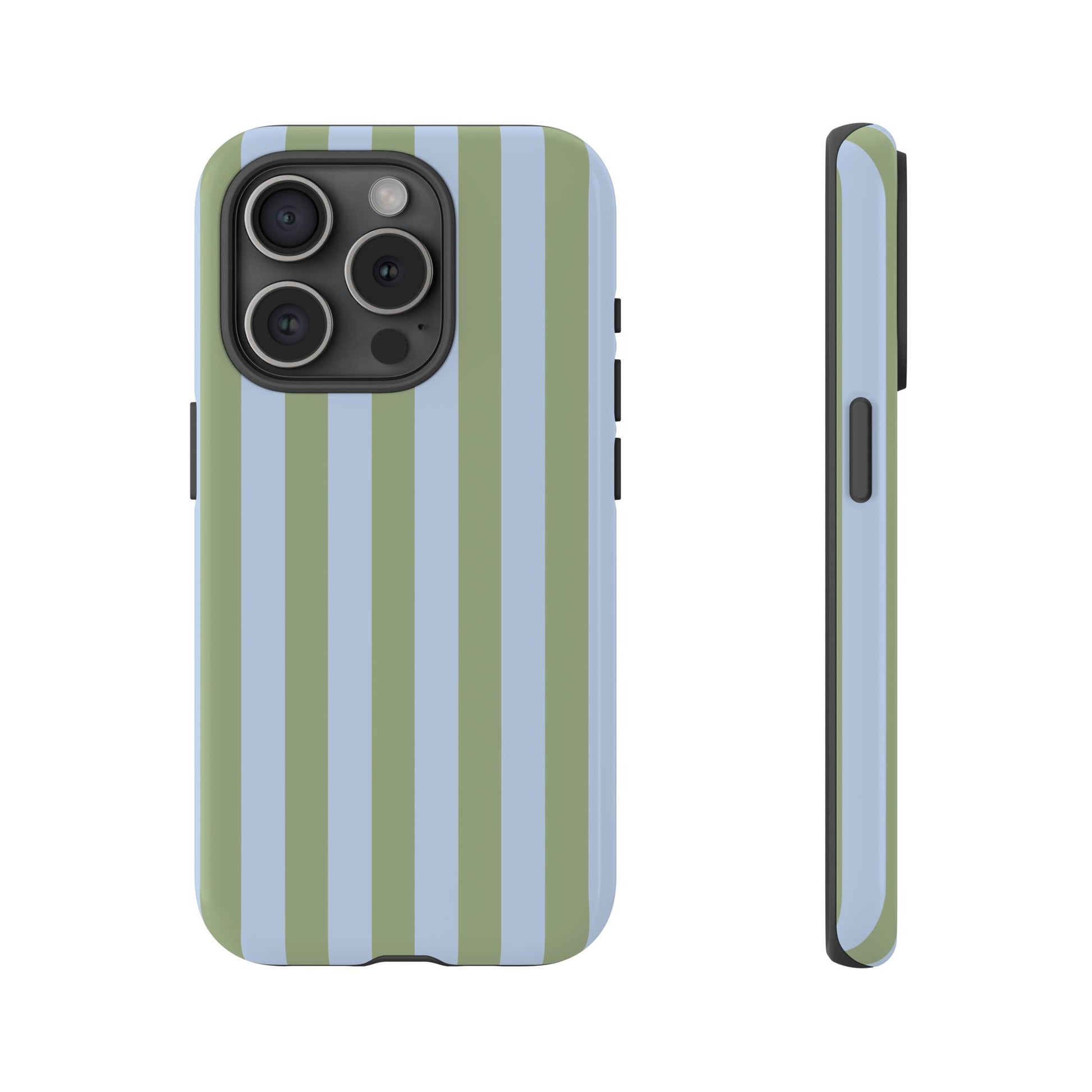 Trendy Ice Blue & Green Stripe Pattern Phone Case - Blue Phone Case - iPhone 15 Pro / Glossy