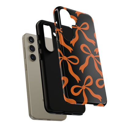 Bold Black and Burnt Orange Bow Pattern Phone Case - Black Phone Case