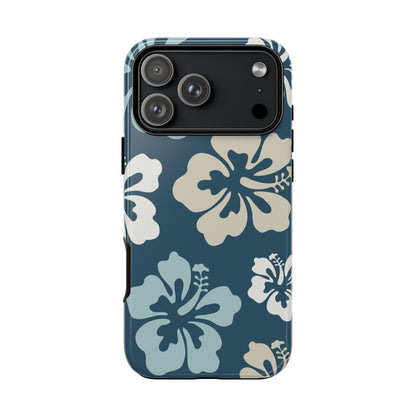 iPhone 17 Pro Max / Glossy Phone Case - ’Blue Hibiscus Retro Pattern #1’ Phone Case