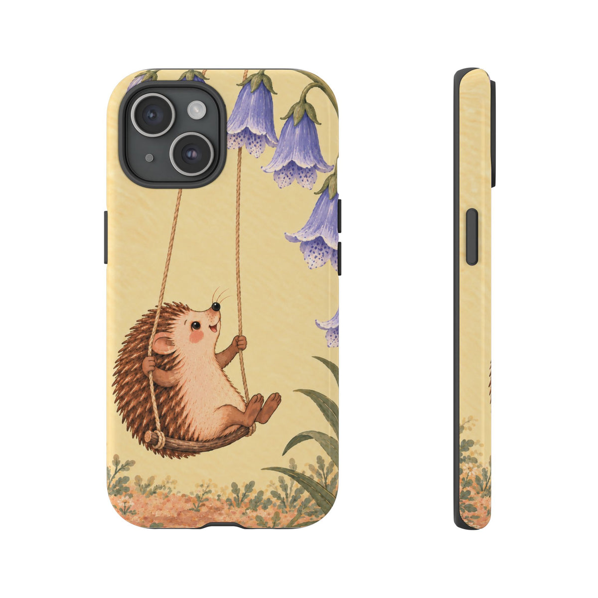 Whimsical Buttercream Hedgehog and Bluebell Phone Case - Yellow Phone Case - iPhone 15 / Glossy