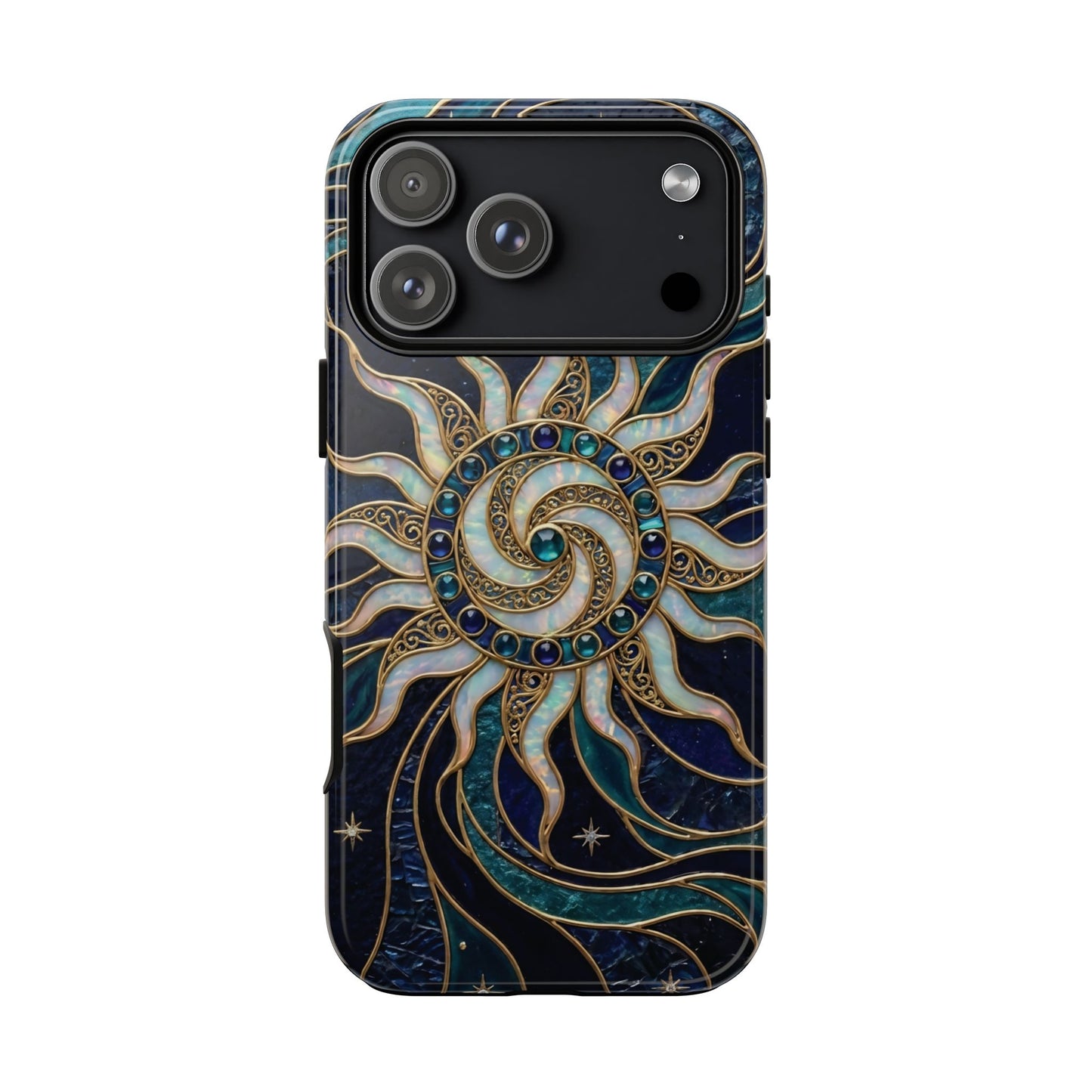 Elegant Teal & Gold Cosmic Sunburst Phone Case