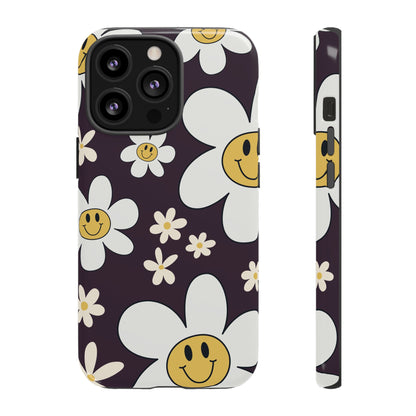 iPhone 13 Pro / Glossy Phone Case - Fun Retro Daisy Pattern with Purple Background Phone Case