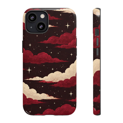 Illustrated Crimson Red Clouds & Stars Phone Case