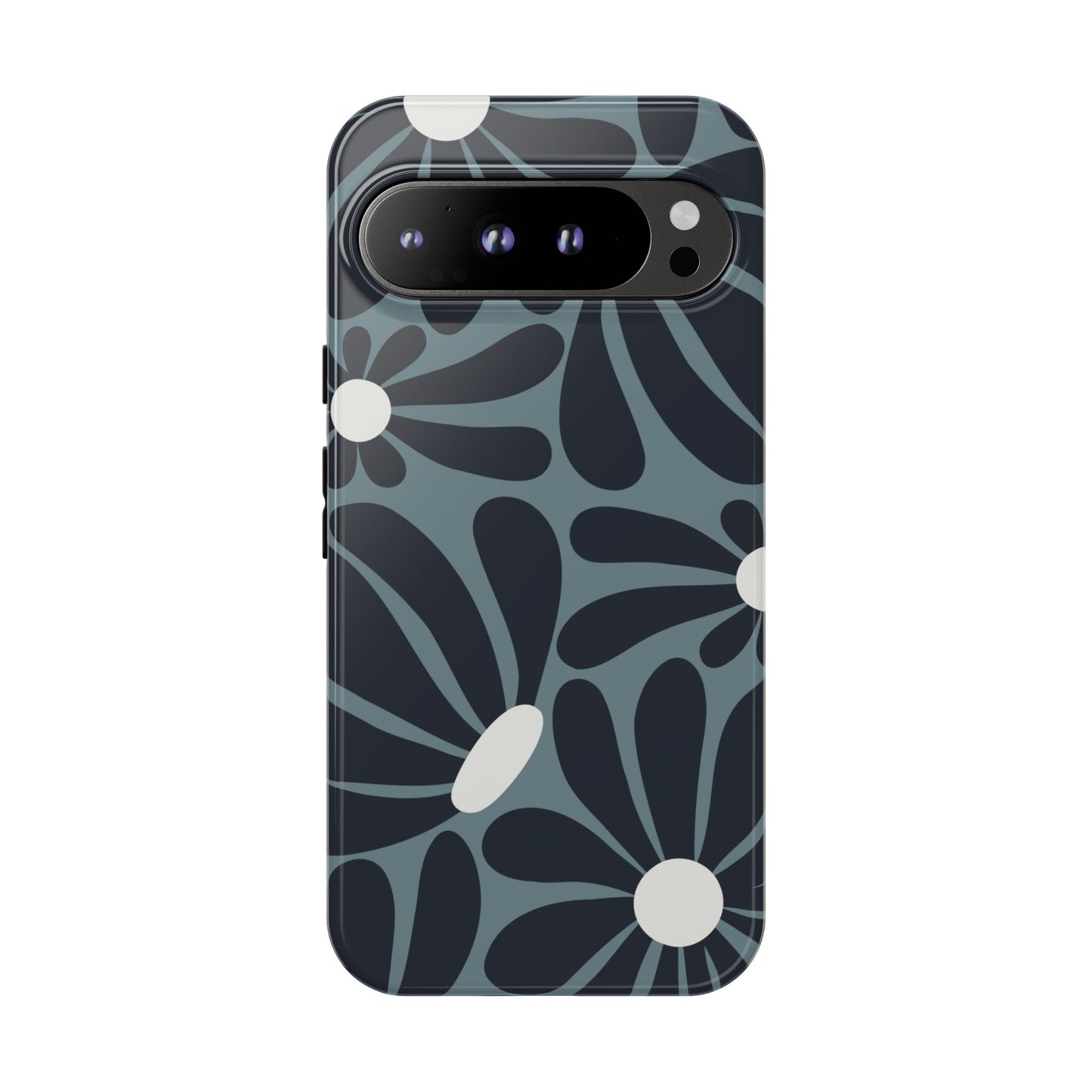 Google Pixel 9 Pro XL / Glossy Phone Case - ’Retro Navy Blue & White Daisy Pattern’ Phone Case