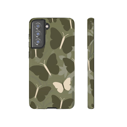 Minimalist Olive Green Butterfly Pattern Phone Case - Green Phone Case - Samsung Galaxy S21 FE / Glossy