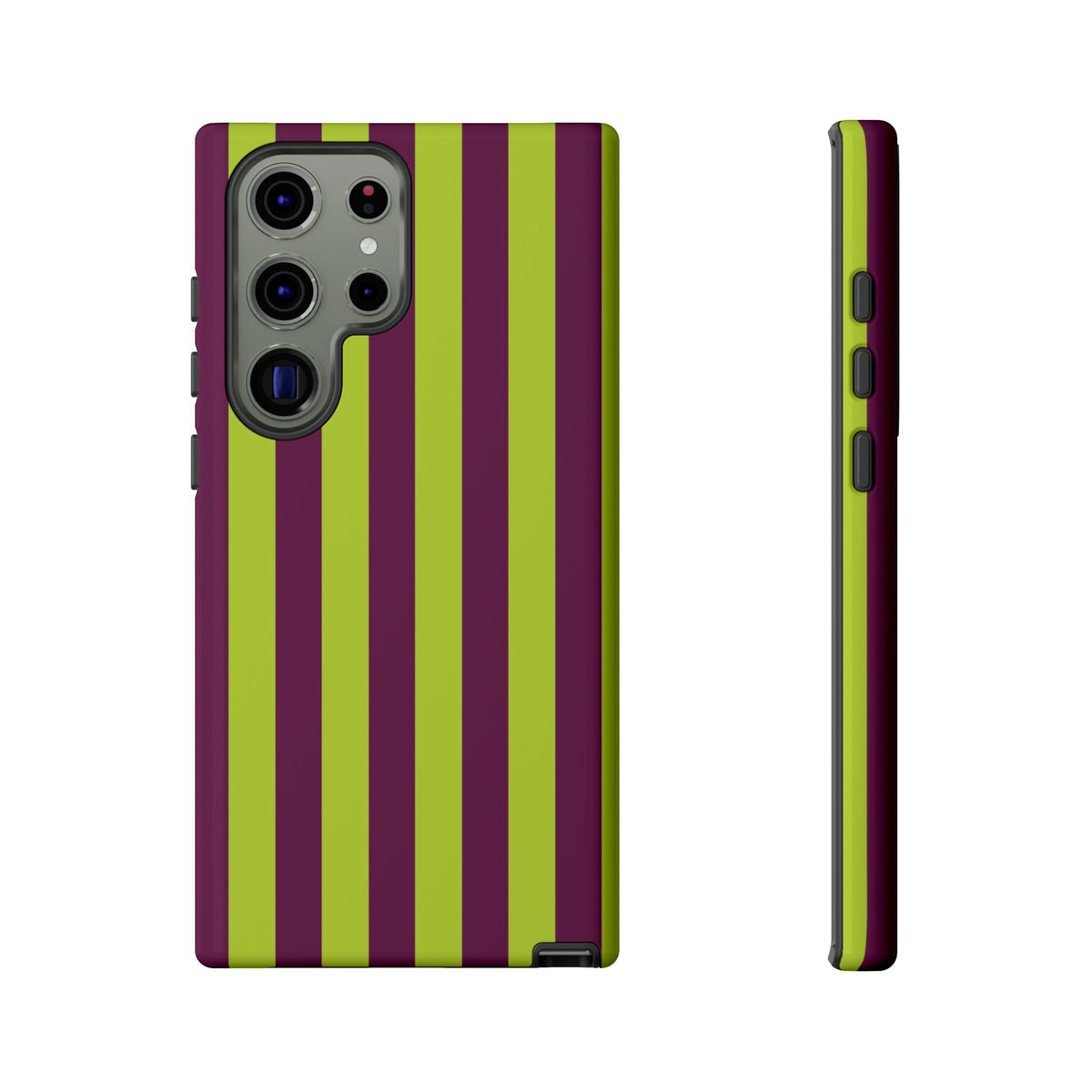 Trendy Neon Lime Green & Plum Stripe Pattern Phone Case - Green Phone Case - Samsung Galaxy S23 Ultra / Glossy