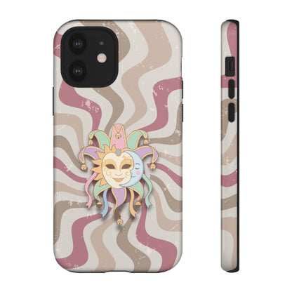 Sun & Moon Jester Mask – Pink Retro Wave Phone Case - Pink Phone Case - iPhone 12 / Glossy