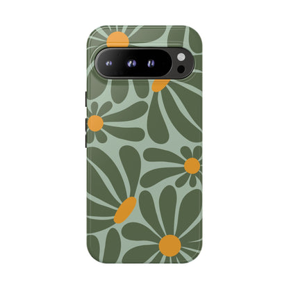 Retro Green Daisy Pattern Phone Case - Green Phone Case - Google Pixel 9 Pro XL / Glossy