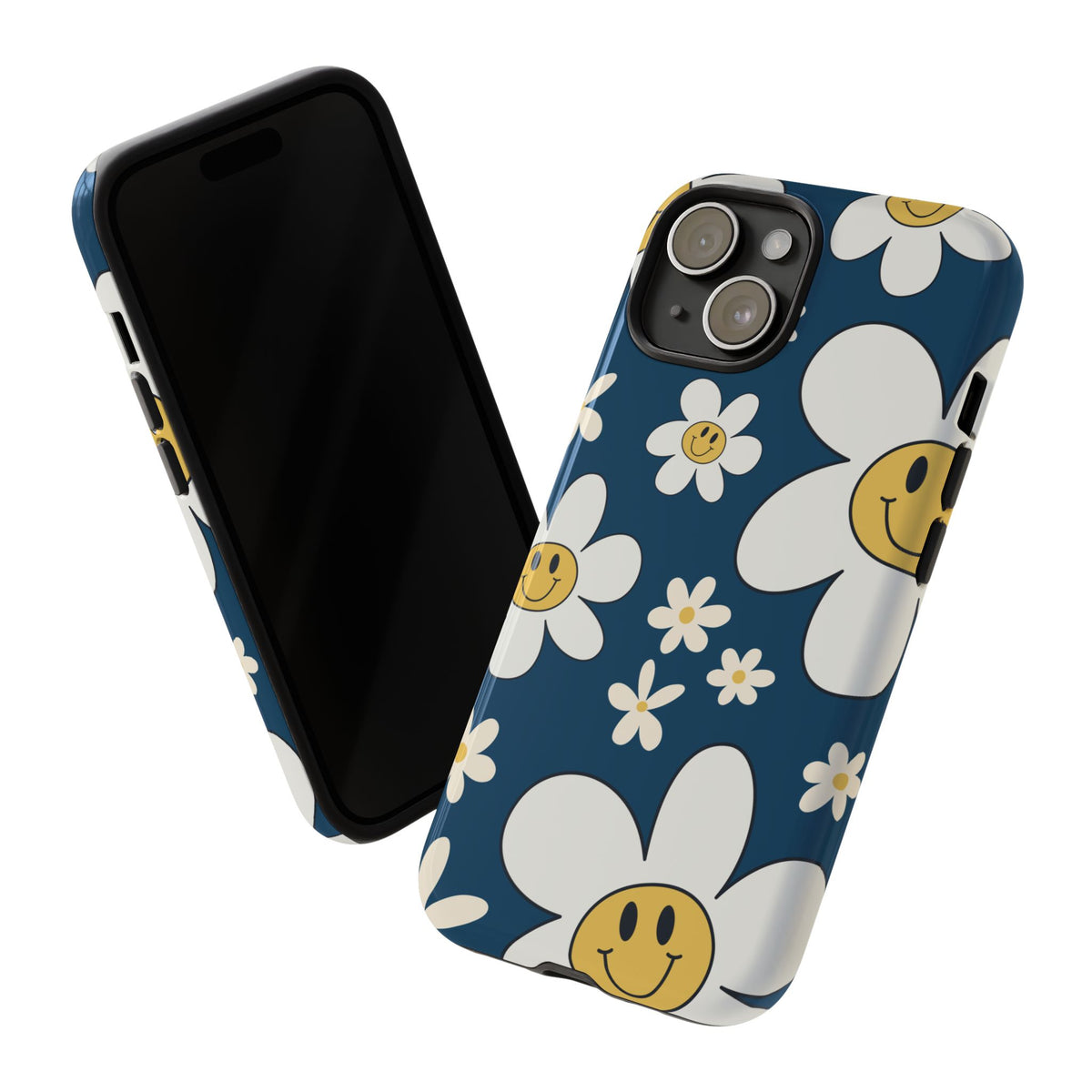 Fun Retro Daisy Pattern with Blue Background Phone Case - Blue Phone Case