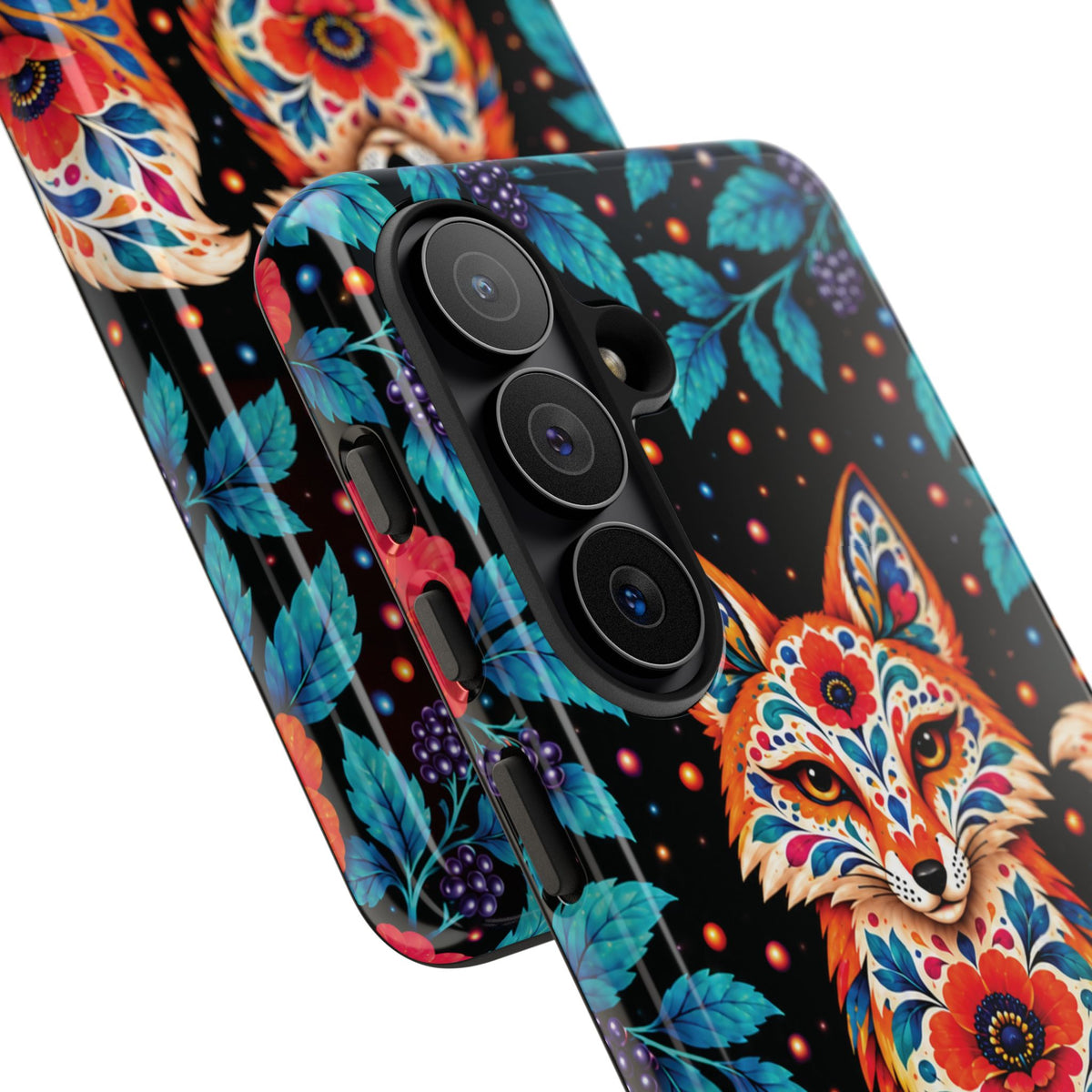 Vibrant Orange and Turquoise Calavera Fox Phone Case - Multicolor Phone Case