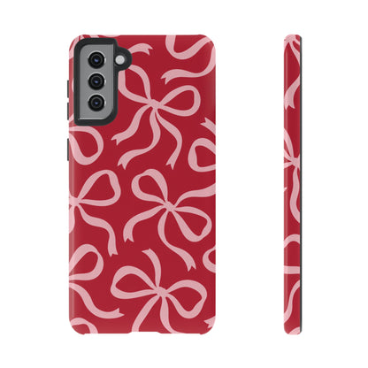 Bold Raspberry Red and Blush Pink Bow Pattern Phone Case