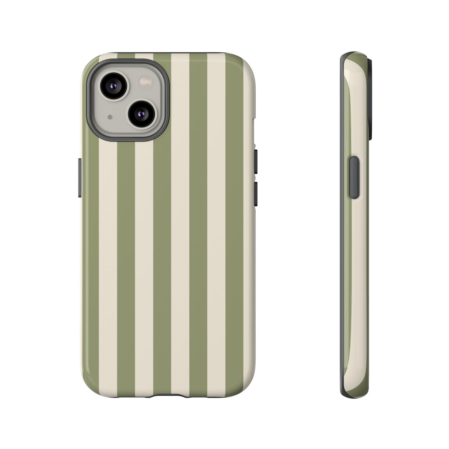 iPhone 14 / Glossy Phone Case - ’Olive & Beige Stripe Pattern’ Phone Case