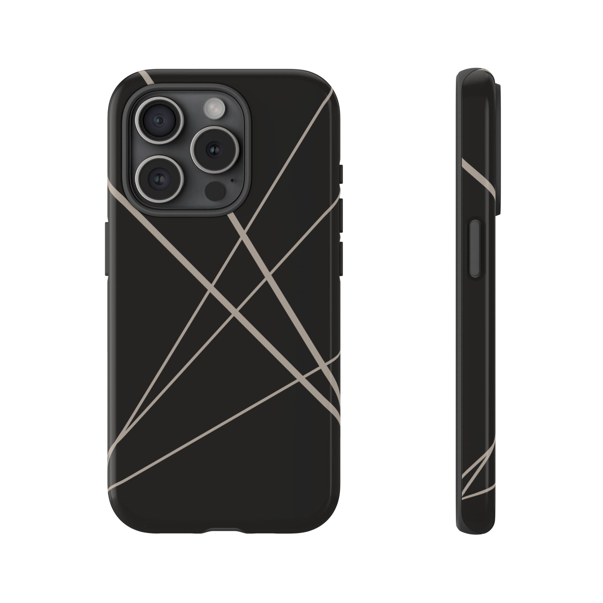 Abstract Black with Grey Lines Phone Case - Black Phone Case - iPhone 15 Pro / Glossy