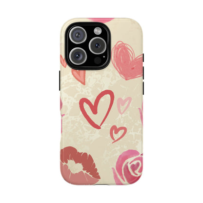 Cute Pink Heart & Rose Pattern Phone Case - Pink Phone Case - iPhone 16 Pro / Glossy
