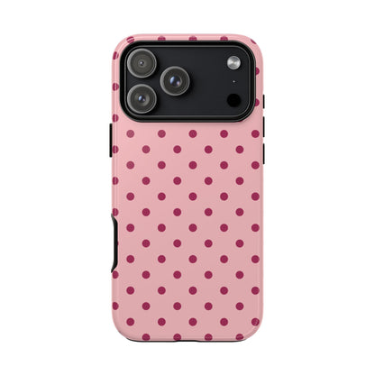 iPhone 17 Pro Max / Glossy Phone Case - ’Pink with Red Dot Pattern’ Phone Case