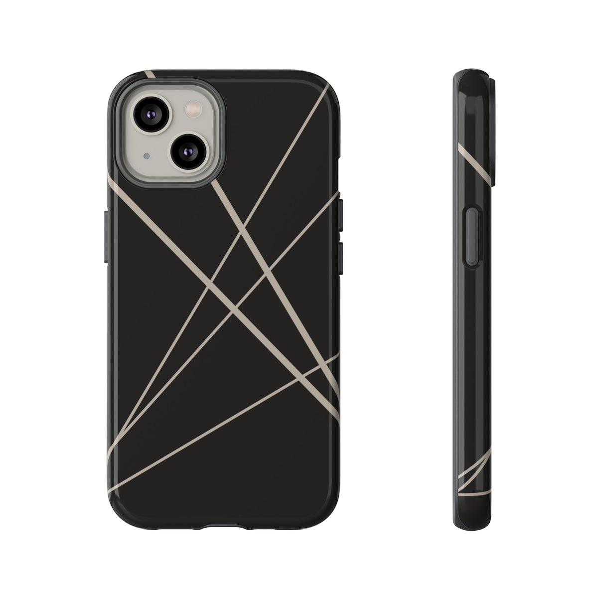 Abstract Black with Grey Lines Phone Case - Black Phone Case - iPhone 14 / Glossy