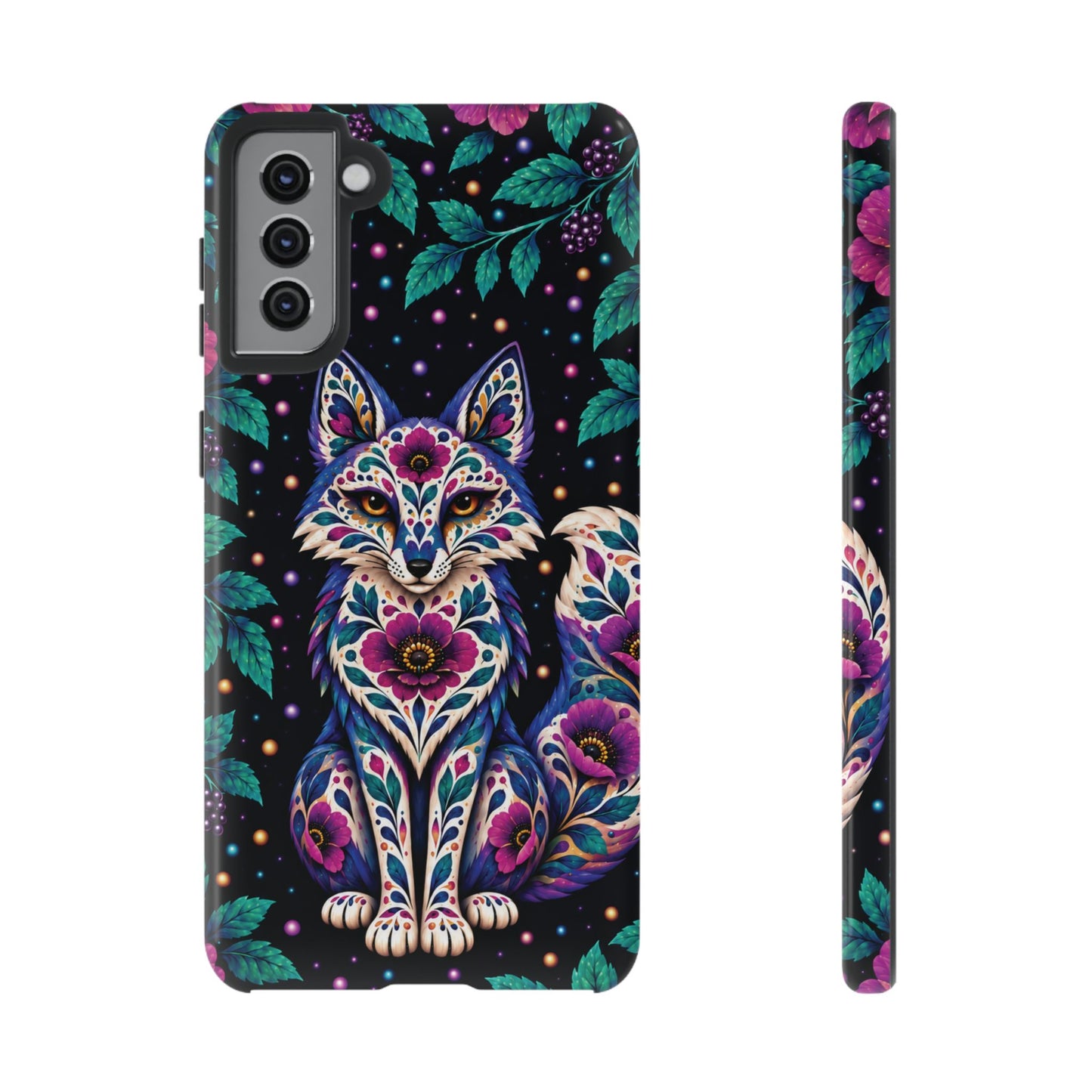 Vibrant Purple and Teal Calavera Fox Phone Case - Multicolor Phone Case - Samsung Galaxy S21 Plus / Glossy